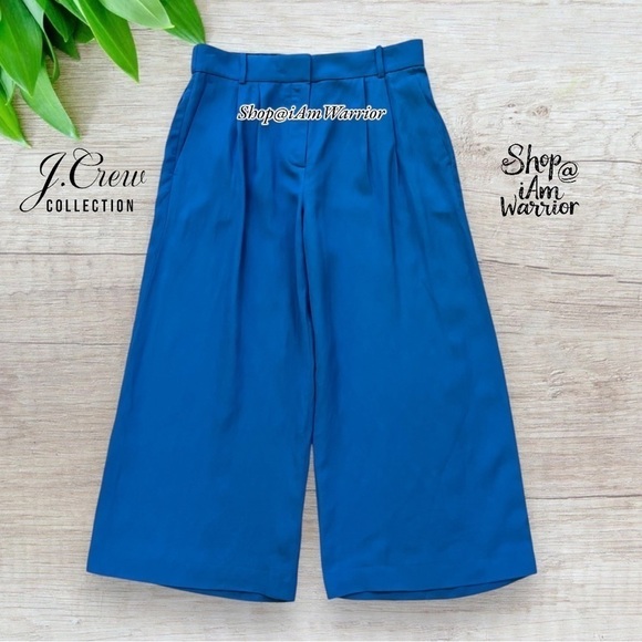 J.Crew Collection NWT electric blue linen blend wide leg crop pants *iamwarrior - Picture 2 of 10